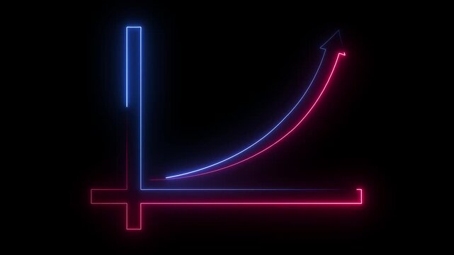Neon line Rising arrow transparent channel. arrow rising transparent channel, business growth arrow and graph chart, Business line arrow on background color  black