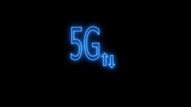 Animated 5g network signal icon connection technology on black  color background - Powered by Adobe