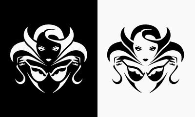 Iconic Enchantment Elegant Demon Emblem Sultry Seductress Beautiful Female Demon Logo Mastery