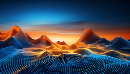 abstract digital landscape shades blue orange blending technology artistry create visually striking image