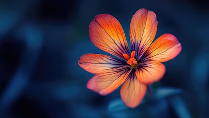 A single orange flower with dark blue background.