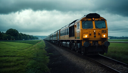 Obraz premium Railway. Moving train during rainy weather
