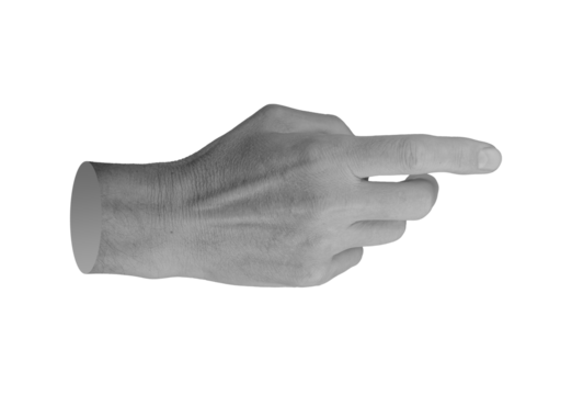 Finger pointing gesture, touching, showing. Index finger, pointer indicating aside, to right side. isolated on white background..