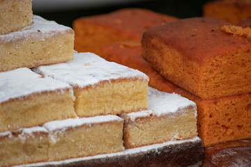 Delicious artisanal biscuits of different types stacked