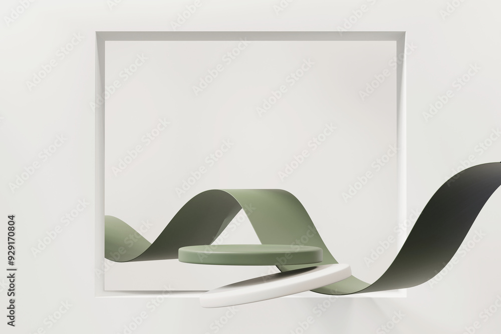 Poster abstract green platform podium showcase for product display with curve 3d rendering