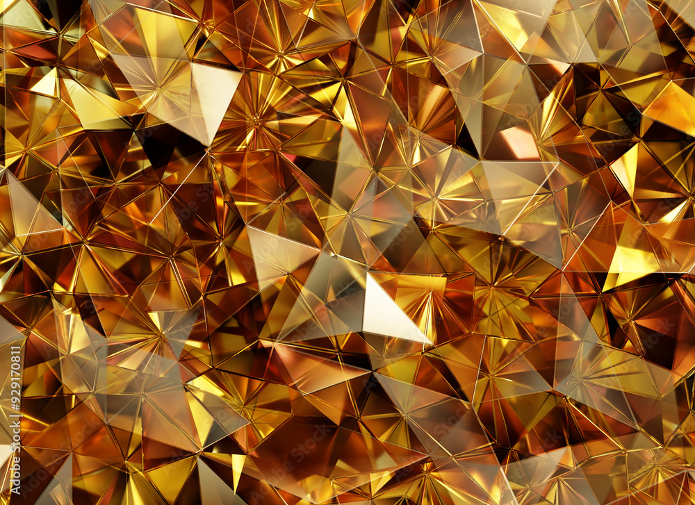 Poster luxury abstract realistic gold prism crystal reflection close up background 3d rendering