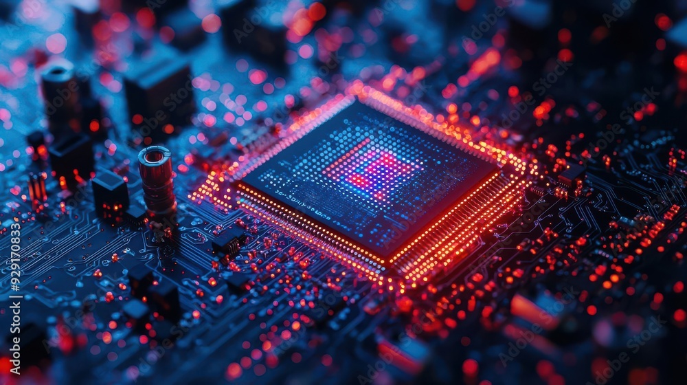 Poster close-up of an ai chip and processor on a circuit board