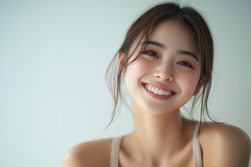 Beautiful young Asian woman smiling and happy created with Generative AI