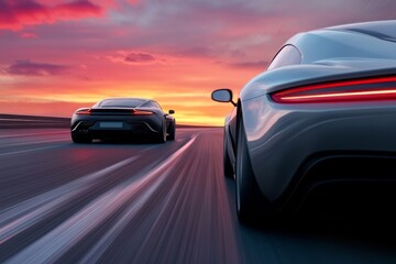 Obraz premium Silver car driving on highway