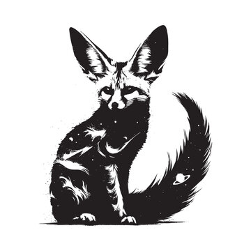 recommend clip art: silhouette of Fennec fox, filled with space and sci-fi element in rough drawing,