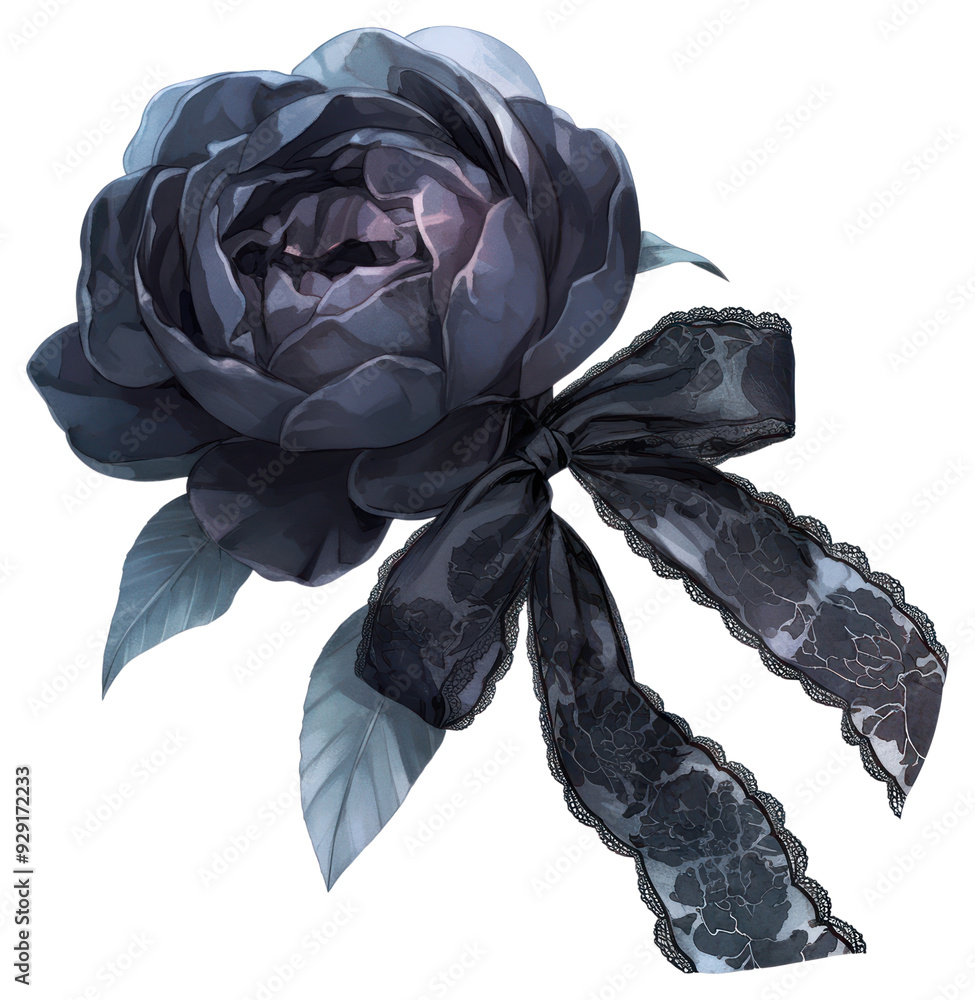 Sticker png elegant dark rose with lace