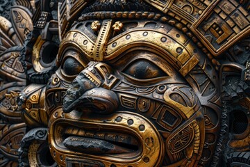 Close-Up of an Intricate Bronze Mask