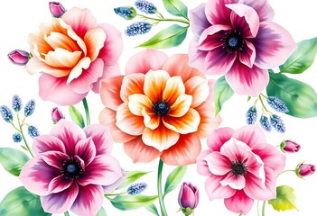 Fototapeta premium Seamless floral pattern with watercolor flowers. Bouquet of colorful watercolor flowers. flower bouquet collection with watercolor