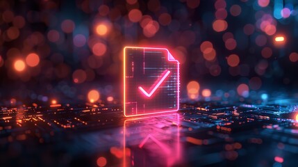 cybersecurity, Glowing neon line Verification of delivery list clipboard icon isolated, to do list icon