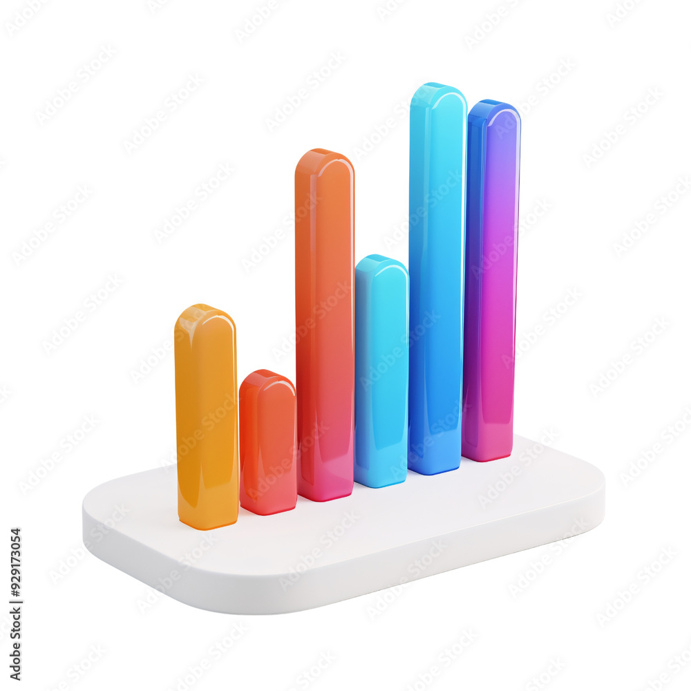 Wall mural 3d icon of a colorful digital marketing graph with ascending bars, white isolated background for cli