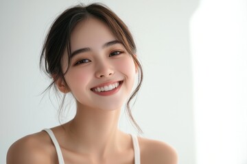 Beautiful young Asian woman smiling and happy created with Generative AI