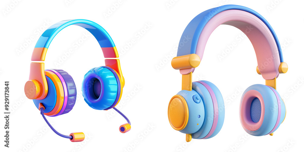 Wall mural 3d icon of a colorful headset with a microphone for customer support, white isolated background for 