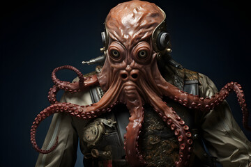 Fototapeta premium science fiction octopus man photo, villian