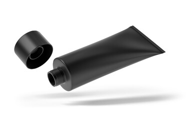 A black cosmetic cream tube on a white background