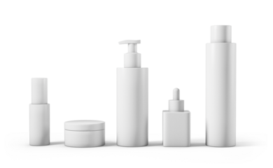 A row of cosmetics on a white background