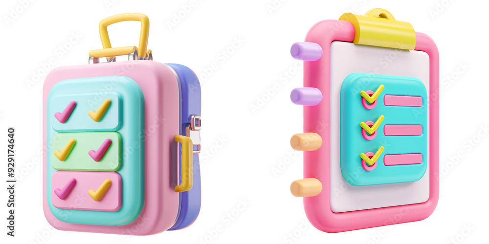 Wall mural 3d icon of a colorful clipboard with a checklist, white isolated background for clipping