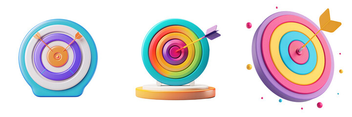 3D icon of a colorful target with data points, white isolated background for clipping
