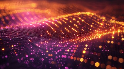 Obraz premium cybersecurity, Colorful wavy line with particles The concept of digital art and visualization