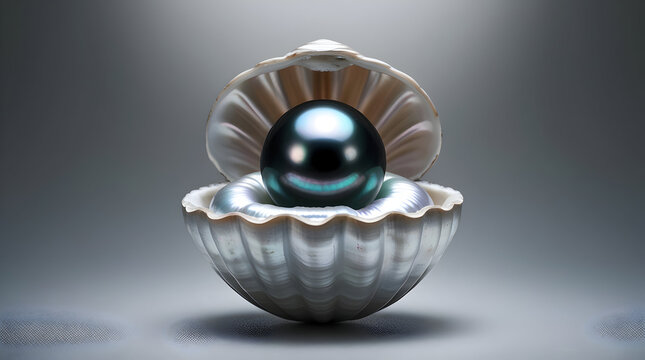 black pearl in a clam shell