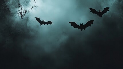 Fototapeta premium Bats in the Night: A trio of bats silhouetted against a backdrop of swirling, ominous clouds