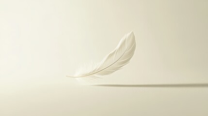 Fototapeta premium A delicate white feather gracefully floating against a soft, neutral background.