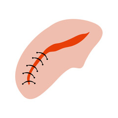 Cut suture scar vector icon. First aid injury stitch skin concept wound