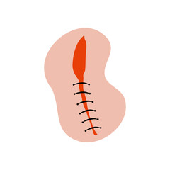 Cut suture scar vector icon. First aid injury stitch skin concept wound