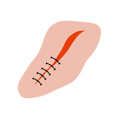 Cut suture scar vector icon. First aid injury stitch skin concept wound