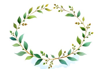 Fototapeta premium Watercolor wreath with green leaves background