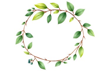 Watercolor  wreath with green leaves background