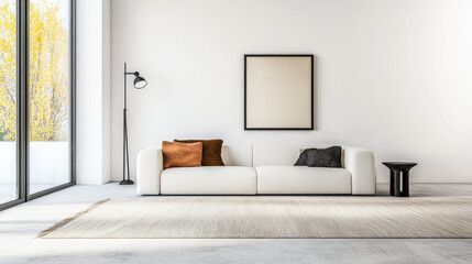 Contemporary living room with minimalist design and neutral tones