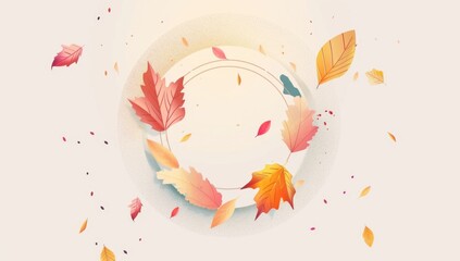 Autumn Sale Banner features aesthetically minimalist flat design elements and colorful leaves circular shape with a white background, pastel colors Generative AI
