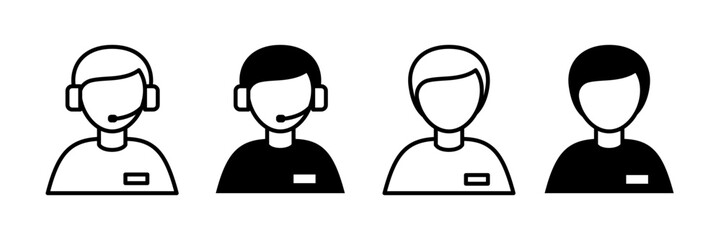 Set of customer service outline icons. Male operator and support specialist. Editable stroke.