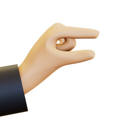 3D render of a hand making a small pinch gesture with the thumb and index finger close together. Perfect for concepts related to precision, small size, or measurement. Clean and modern 3D illustration