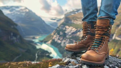 Hiking Boots on a Mountain Peak with a View