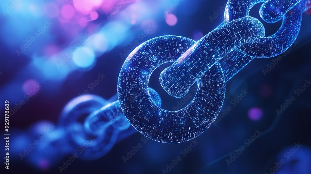 Poster digital chain: a close-up of a digital chain, rendered in 3d, with intricate patterns and a futurist