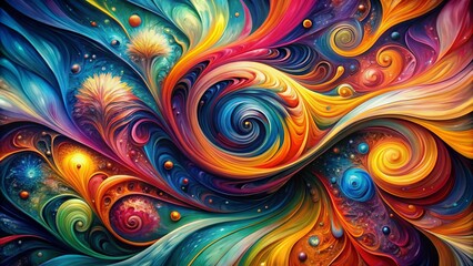 Vibrant abstract art piece featuring swirling colors, distorted shapes, and chaotic patterns, evoking a sense of wild creativity and unbridled imagination.