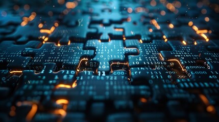 A close up of a puzzle with a circuit board in the background, Technology and connection 4k wallpaper, cybersecurity,