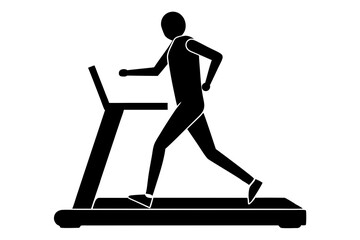 Silhouette of a Runner on Treadmill Mid-Stride - Vector Illustration, Running Exercise, Fitness Training Graphic