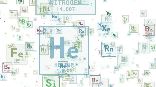 Motion periodic table of chemical elements. Colored icon fragment on a white background. Loop animation.