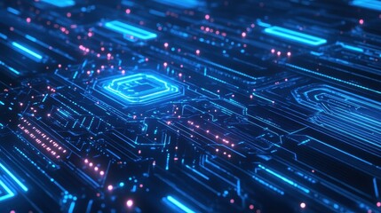 Obraz premium A digital abstract background featuring glowing circuits and data flow.