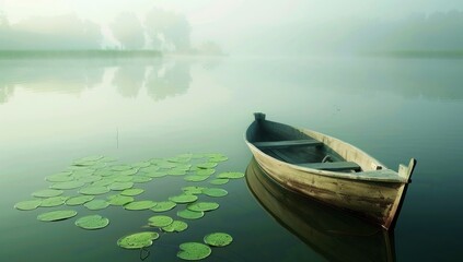 Obraz premium A Rowboat on a Misty Lake