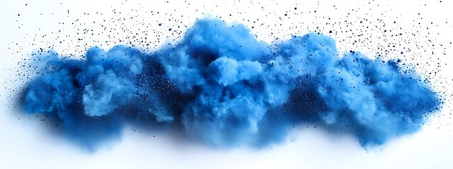 Fototapeta premium Bright blue Holi paint color powder festival explosion burst isolated white background. industrial print concept background isolated on a white background design 