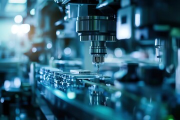 Blur background of robot machine working together at production line. with generative ai