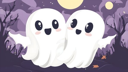 radosny, kreskówkowy, duch Halloween, zabawny, minimalizm, ilustracja, projekt graficzny, styl, delikatne kolory, ilustracja cyfrowa, lampion na Halloween, kreska, duch z lampą, dekoracja, kontury, 